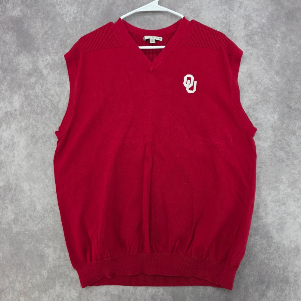 Oklahoma Sooners OU Sweater Vest Cutter & Buck Mens Large Red V-Neck Collegiate